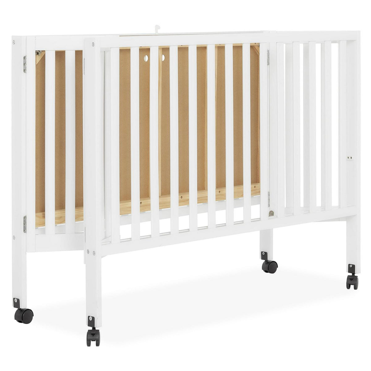 Dream On Me Quinn Full-Size Folding Crib. Removable Wheels. Modern Nursey. Adjustable Mattress Support. Patent Folding System in White