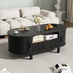 MARNUR Coffee Table with Storage, Tambour Sliding Door, Open Shelf, Mid Century Modern Center Table with Drawer for Living Room, Walnut