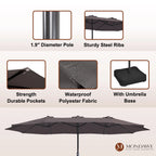 Mondawe 15ft Patio Umbrella Rectangular Outdoor Market Umbrella with Base and LED Lights Beige