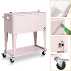 80 Quart Rolling Ice Chest, Portable Bar Drink Cooler with Catch Basin, Bottom Storage Tray and Bottle Opener for Patio Party BBQ Beach Activities