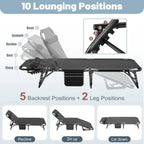 Slsy Folding Lounge Chair, 5-Position Adjustable Outdoor Reclining Chair, Folding Sleeping Bed Cot, Folding Chaise Lounge Chair for Pool Beach Patio Sunbathing