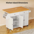 Lofka 52-Inch Kitchen Island with Storage on Wheels with Wood Drop Leaf, Ideal for Small Kitchens