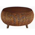 Gallerie Decor Bali Breeze Round Transitional Wood Coffee Table in Silver