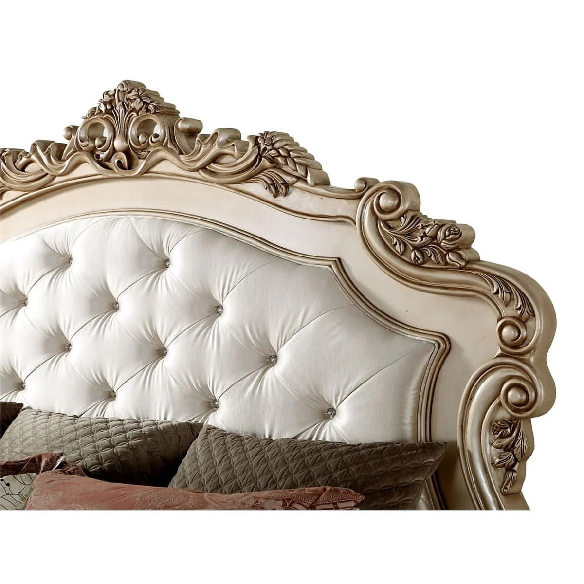 Acme Gorsedd Queen Bed in Cream Fabric and Golden Ivory