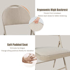 Costway Set of 6 Folding Chairs Fabric Upholstered Padded Seat Metal Frame Home Office Beige