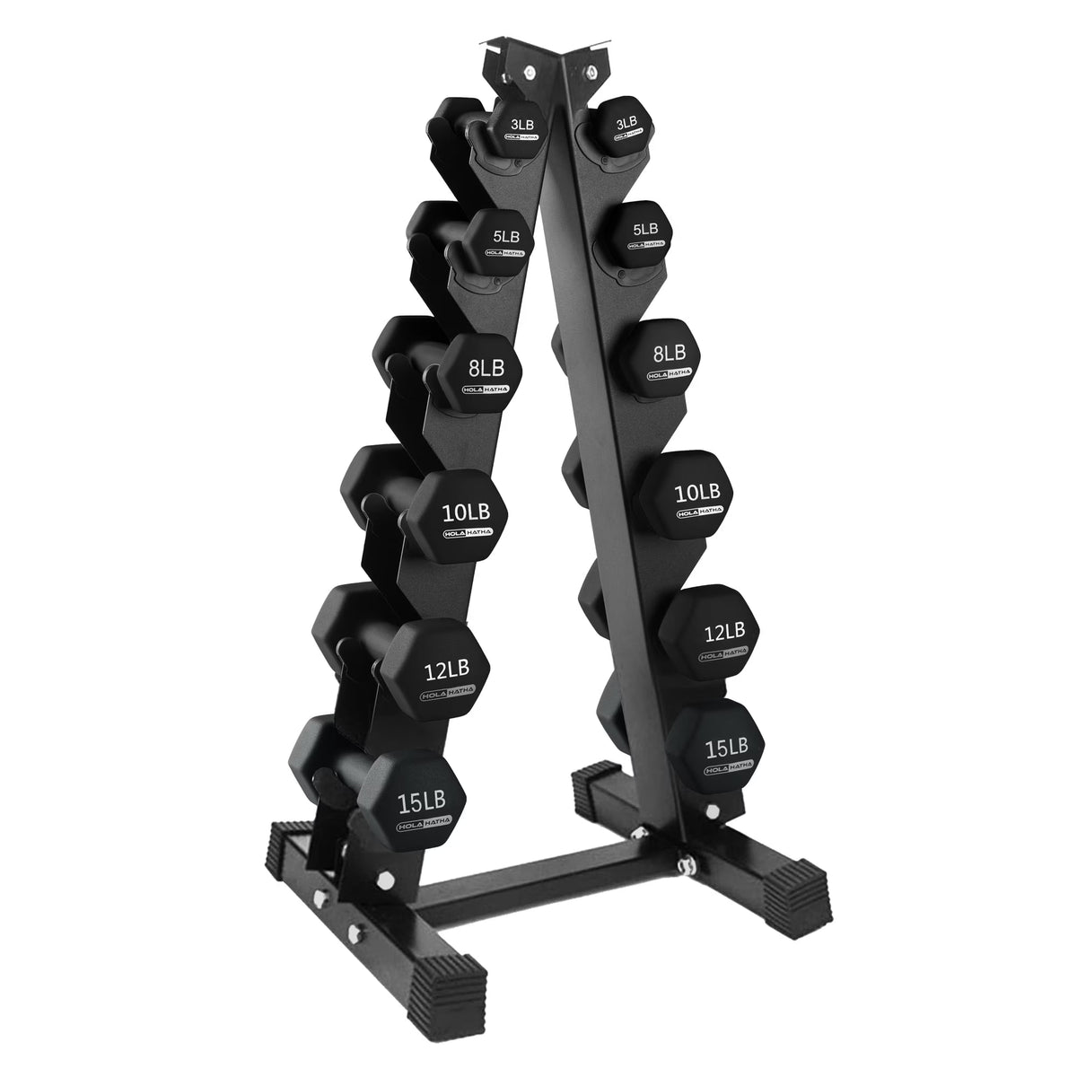 HolaHatha Neoprene Dumbbell Weight Set with Rack (Black), 112.5 lb