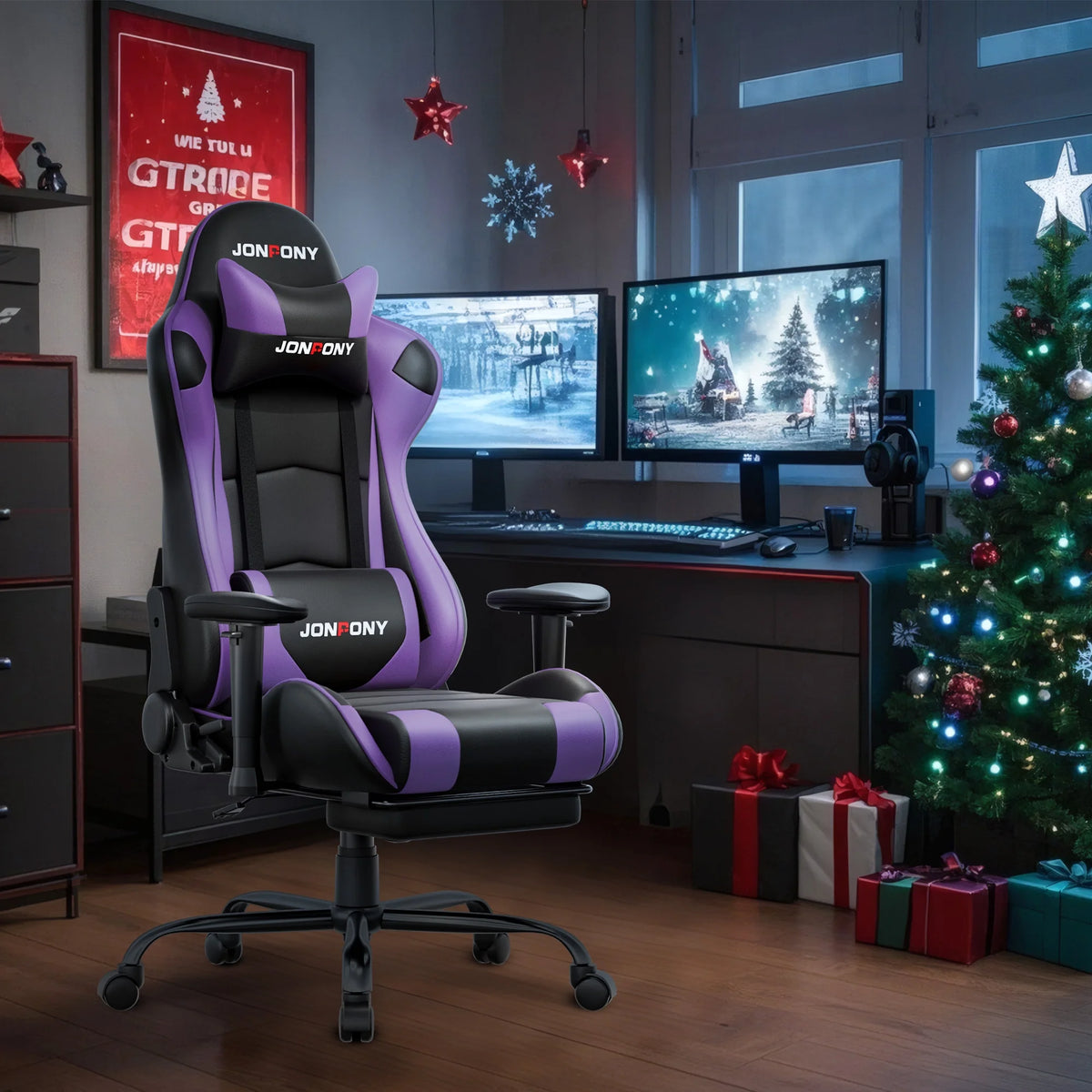 JONPONY Big and Tall 500LBS Gaming Chair, Ergonomic Design, Gamer Chair PU Leather with Footrest and Lumbar Support, High Back Office Chair Support 8 Hours Long Sitting,Red Computer Chair,Red