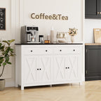 Homfa 55.1'' W Farmhouse Storage Cabinet, 4-Doors 2-Drawers Wood Sideboard with Adjustable Shelves for Kitchen Dining Room, White