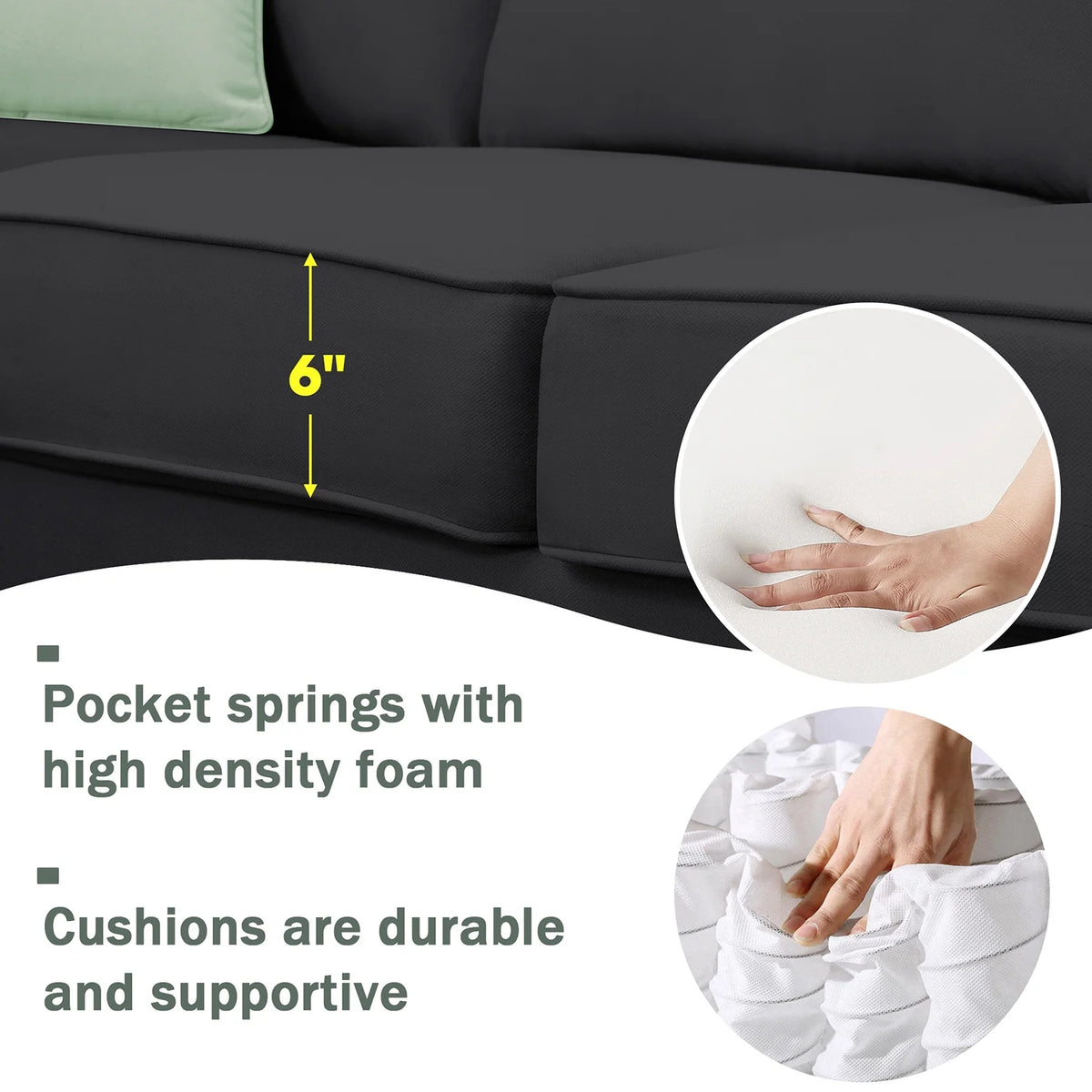Harper & Bright Designs Modular Sectional Sofa with Ottoman Couch L Shape Corner Sofa Sets 7 Seats Fabric Couch for Living Room, Black, 112 * 87 inch