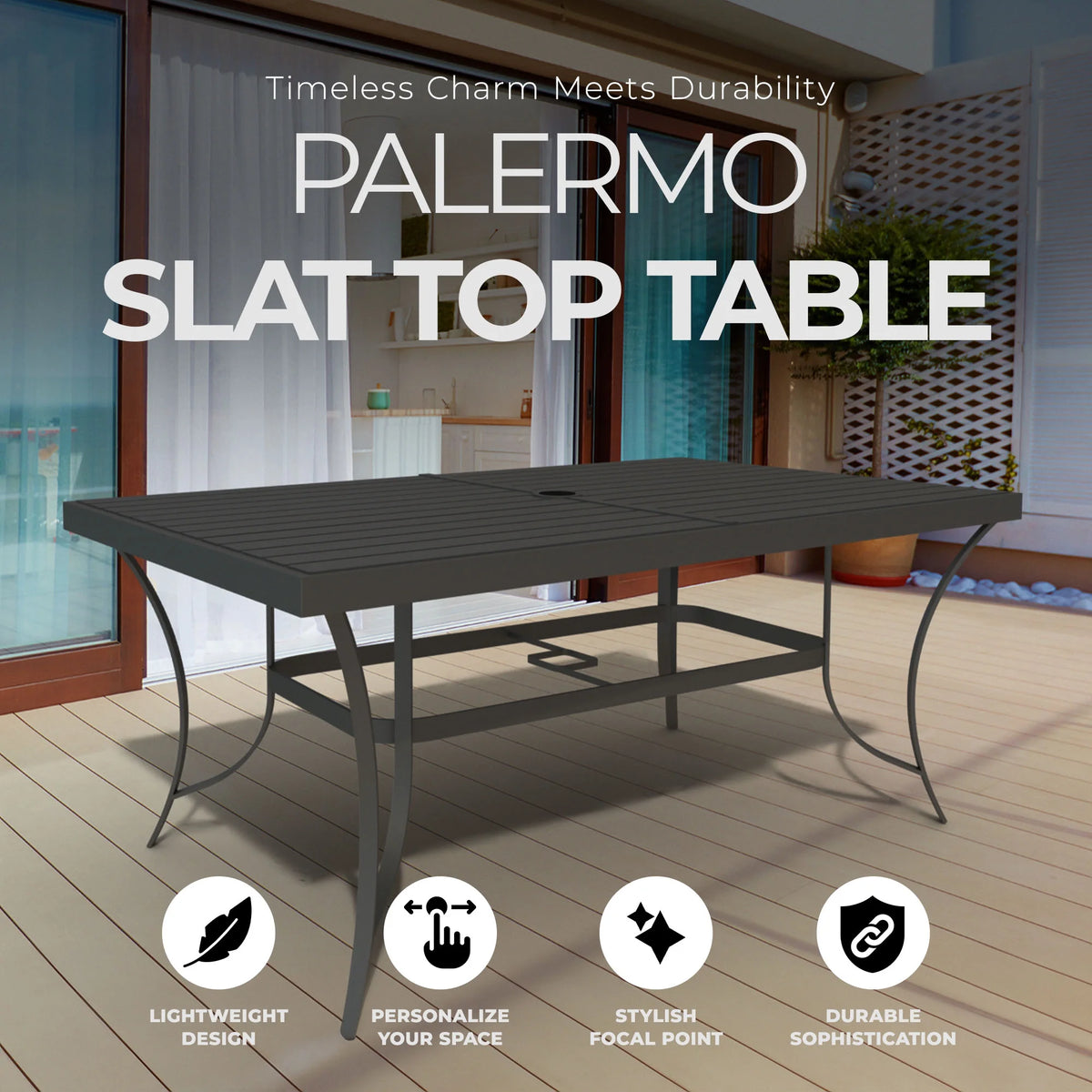 Four Seasons Courtyard Palermo Slat Top Table with Powder Coated Frame
