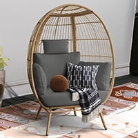 DWVO Wicker Egg Chair, Oversized Indoor Outdoor Lounger for Patio, Backyard, Living Room, Beige