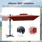 Alpha Joy 12x9ft Outdoor Patio Umbrella Large Rectangle Offset Cantilever Double Umbrella with 360°Rotation, Beige