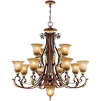 13 Light Verona Bronze Chandelier with Rustic Art Glass Shade