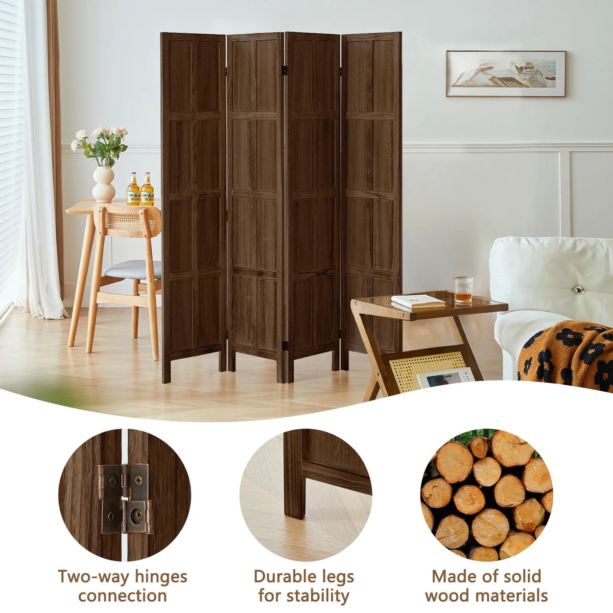 Aletheiawu 4 Panel Room Divider Wall and Folding Privacy Screens��No Installation Required��White