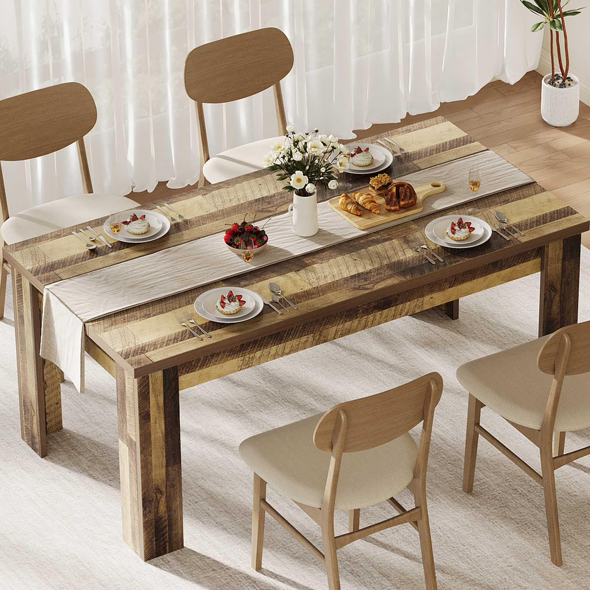 Dining Table for 4-6,63-inch Dining Tables for 4,Farmhouse Kitchen Table with Large Tabletop,Rectangular Dining Room Table,Kitchen Dining Table Dinner Table for Kitchen,Living Room��Only table��