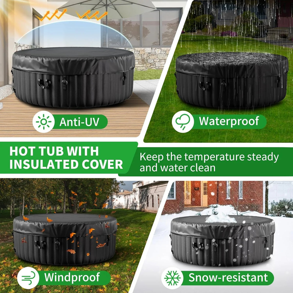 Sunyrisy 4-6 Person Inflatable Hot Tub, Square Blow Up Portable Hot Tub, Leak-Proof PVC Outdoor Spa with 130 Strong Air Jets, Heater Pump and Insulated Cover, 73�� X 73��X 25��
