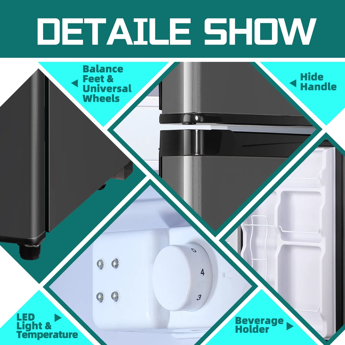 JIEJIA 5.0 Cu.Ft Apartment Size Refrigerators with Separate Freezer, 2 Door Refrigerator, Small Fridge with Freezer, Gray