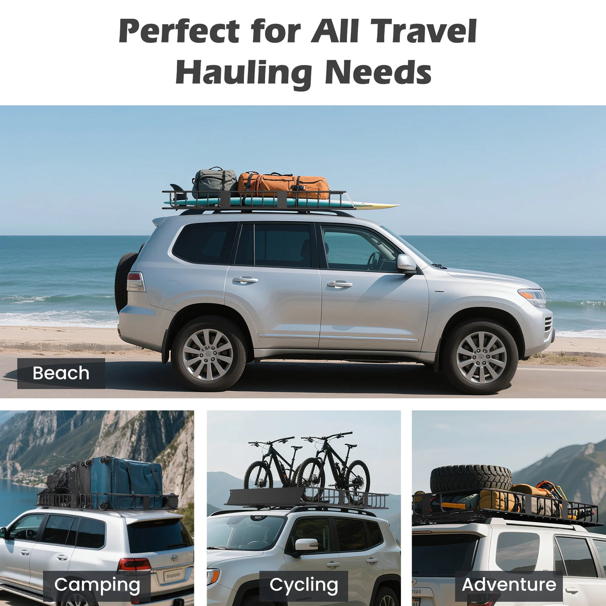 Naipo Roof Rack Cargo Basket,500 lb,64"x39"x6"Extendable Roof Luggage Holder Rack with 4 U-Bolts for SUV/RV,Camping
