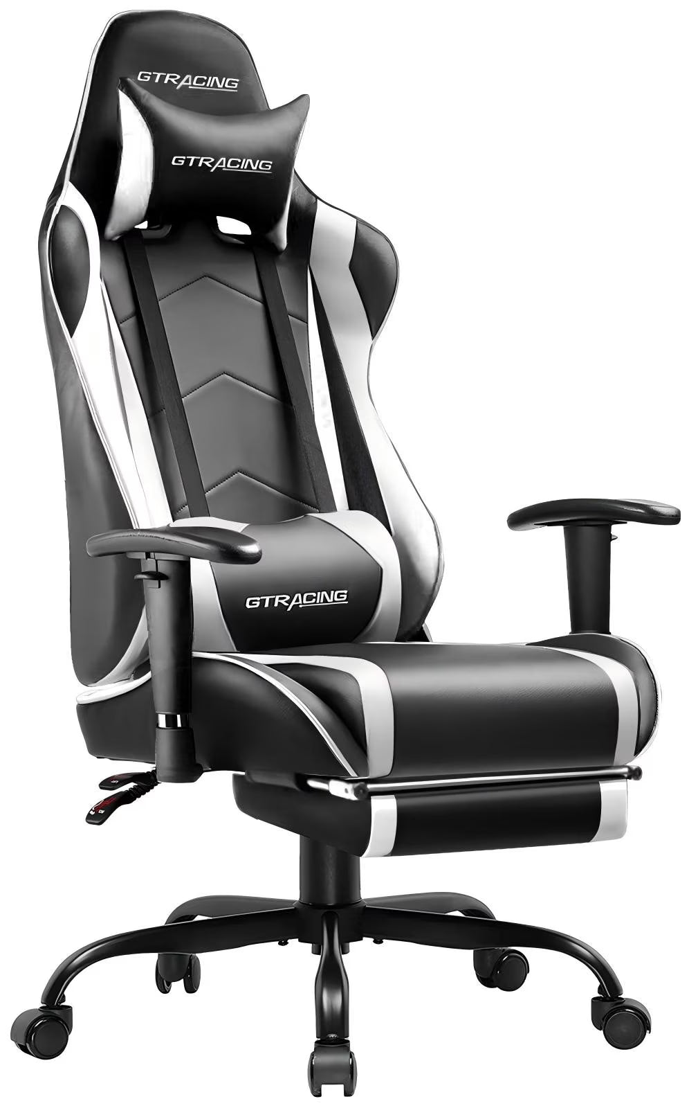 GTRACING Gaming Chair, Ergonomic Office Desk Chair with Lumbar Support, PU Leather, Footrest & Adjustable Headrest, Red