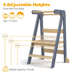 JOZ Kitchen Toddlers Step Stool, Montessori Kids Learning Stool, Foldable Toddler Tower for Counter, Standing Helper for Children, 3 Adjustable Heights, Wooden, White