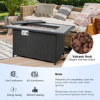 Costway 52'' Propane Fire Pit Table Marble Tabletop Rattan Wicker w/ Rain Cover Lava Rock