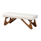 Baxton Studio Rika Japandi Cream Boucle Fabric and Walnut Brown Finished Wood Bench