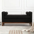 End of Bed Bench, 53.5" Boucle Fabric Upholstered Entryway Bench with Wood Legs & Bolster Pillows, Rolled Arm Cushioned Ottoman Foot Rest Long Stool Window Extra Seating for Bedroom, Ivory