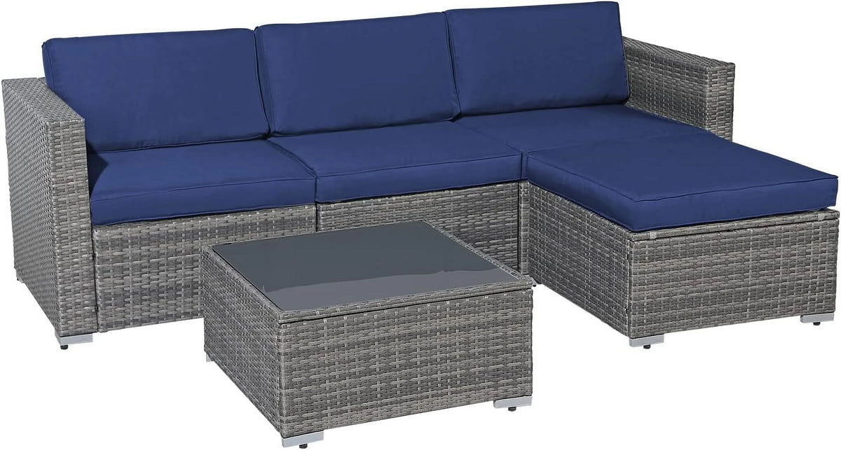 Patiorama 5-Piece Patio Furniture Set, Outdoor Sectional Conversation Set, All-Weather Grey PE Wicker with Light Grey Cushions, Backyard Porch Garden
