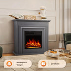 KISSAIR Electric Fireplace Mantel Wooden Surround Firebox, Free Standing Fireplace, with Remote Control, Adjustable LED Flame, 750W/1500W -White