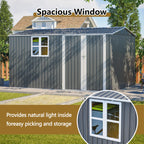 12x8 Ft Outdoor Storage Shed with Floor Frame, Metal Garden Tool Shed with Lockable Doors & Window, Ideal for Backyard Garden Patio Lawn, Grey