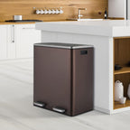Arlopu 60 L/16 gal Dual Trash Can, Stainless Steel Garbage Can for Kitchen, Recycle Bin with Lid
