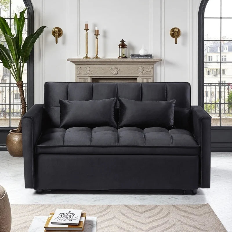 Gewnee 55'' Modern Convertible Velvet Sofa Bed with Pull-Out Twin Bed, Adjustable Backrest for Living Room, Office (Dark Gray)