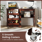 Costway Folding Sewing Table Rolling Craft Station with 3 Storage Bins & Charging Station White+natural