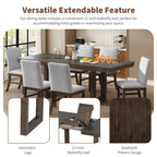 Harper & Bright Designs Farmhouse 7 Pieces Extendable Dining Table Set for 6, Solid Wood Kitchen Table with Butterfly Leaf and 6 Upholstered Chairs, Brown