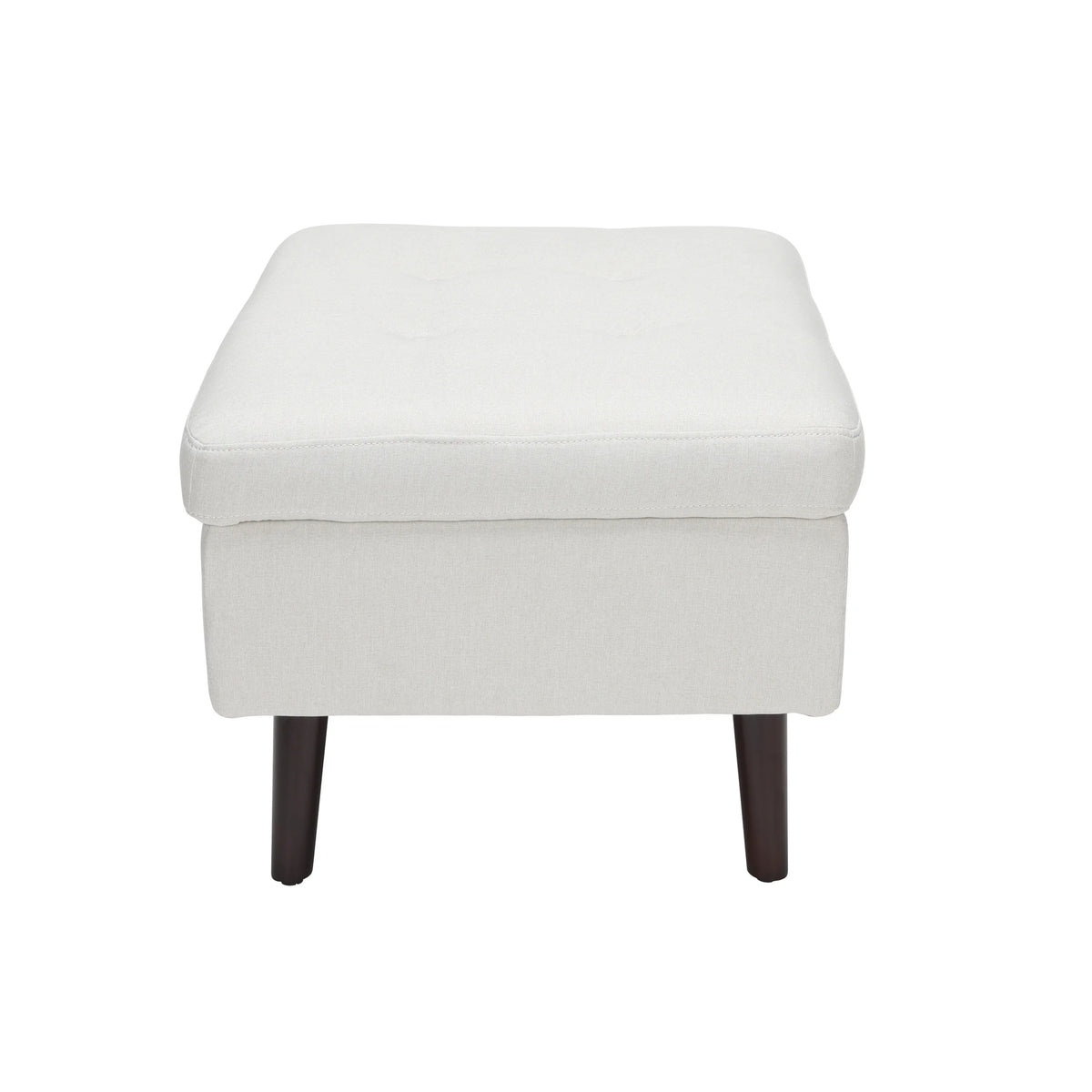 OFM Mid Century Modern Tufted Fabric Storage Ottoman, Walnut Legs, in Beige