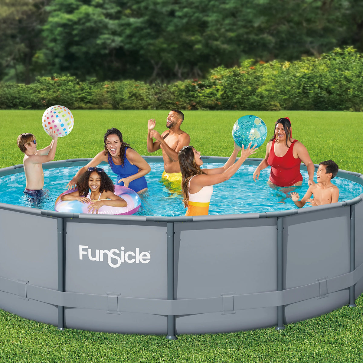 Funsicle 15ft Oasis Round Above Ground Metal Frame Swimming Pool, Includes SkimmerPlus Pump, Age 6 & up