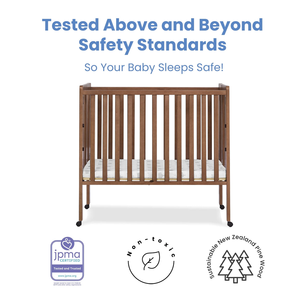 Delta Children Lee Portable Folding Mini Crib with 1.5-Inch Mattress - Greenguard Gold Certified, Bianca White