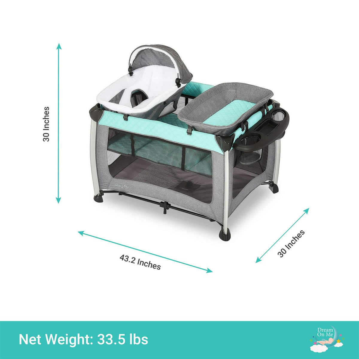 Dream On Me Princeton Deluxe Nap N Pack 3-in-1 Convertible Playard. Changer and Bassinet in Mint