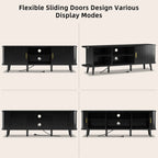 Laintene 59" TV Stand, Fluted TV Stand for TVs up to 65", Entertainment Center with Storage and Sliding Doors, Modern Media Console with Power Outlet for Living Room, Walnut