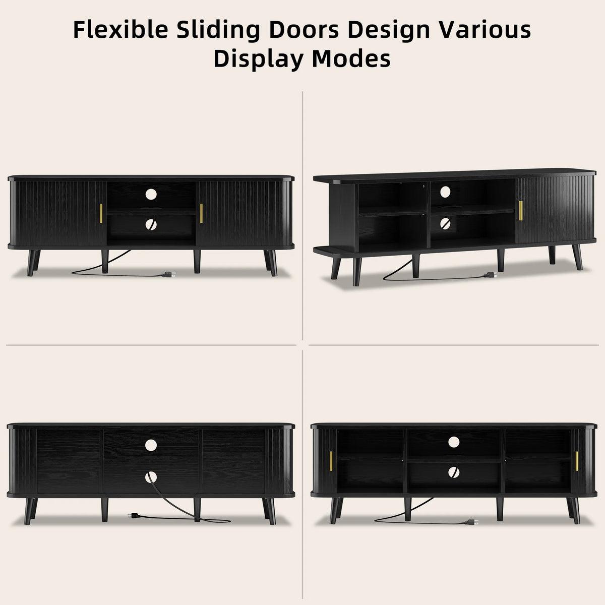 Laintene 59" TV Stand, Fluted TV Stand for TVs up to 65", Entertainment Center with Storage and Sliding Doors, Modern Media Console with Power Outlet for Living Room, Walnut