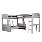 EUROCO Upholstery L-Shaped Twin over Full Bunk Bed and Twin Loft Bed with Desk for Kids Bedroom, Gray