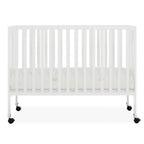 Dream On Me Quinn Full-Size Folding Crib. Removable Wheels. Modern Nursey. Adjustable Mattress Support. Patent Folding System in White