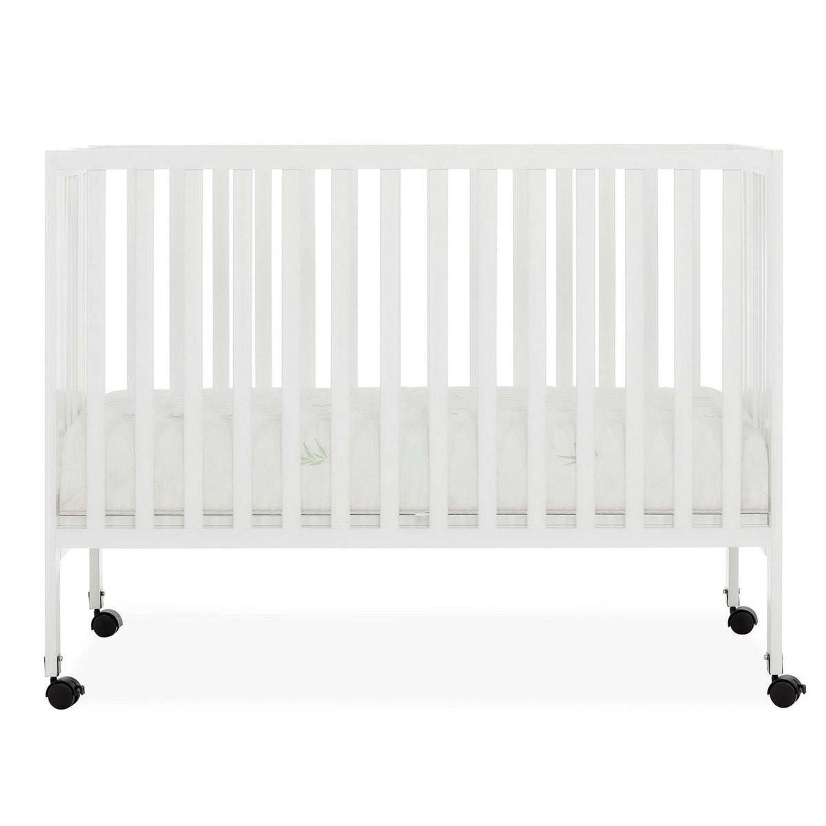 Dream On Me Quinn Full-Size Folding Crib. Removable Wheels. Modern Nursey. Adjustable Mattress Support. Patent Folding System in White