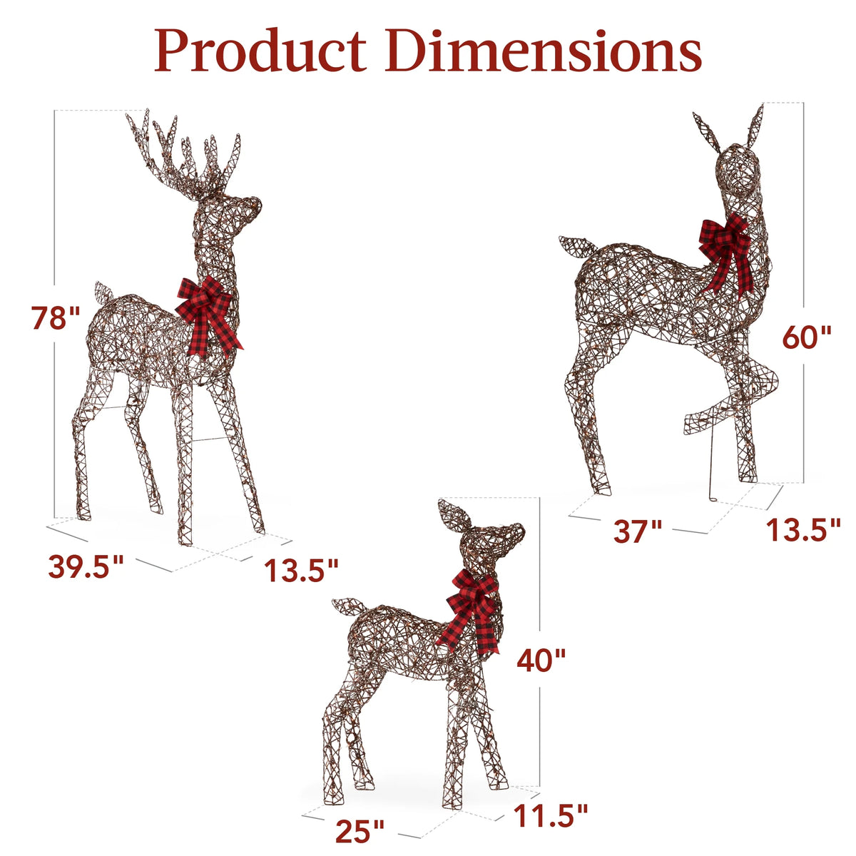 Best Choice Products 6.5ft 3-Piece Lighted Christmas Deer Set Outdoor Yard Decoration w/ 385 LED Lights, Stakes - Gold