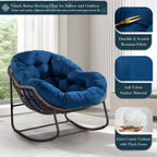 Outdoor Papasan Rocking Chair, Patio Oversized Wicker Egg Rocking Chair, Indoor & Outdoor Comfy Rocker Chair with Thick Cushion, Modern Lounge Chair for Front Porch, Garden, Backyard, Grey
