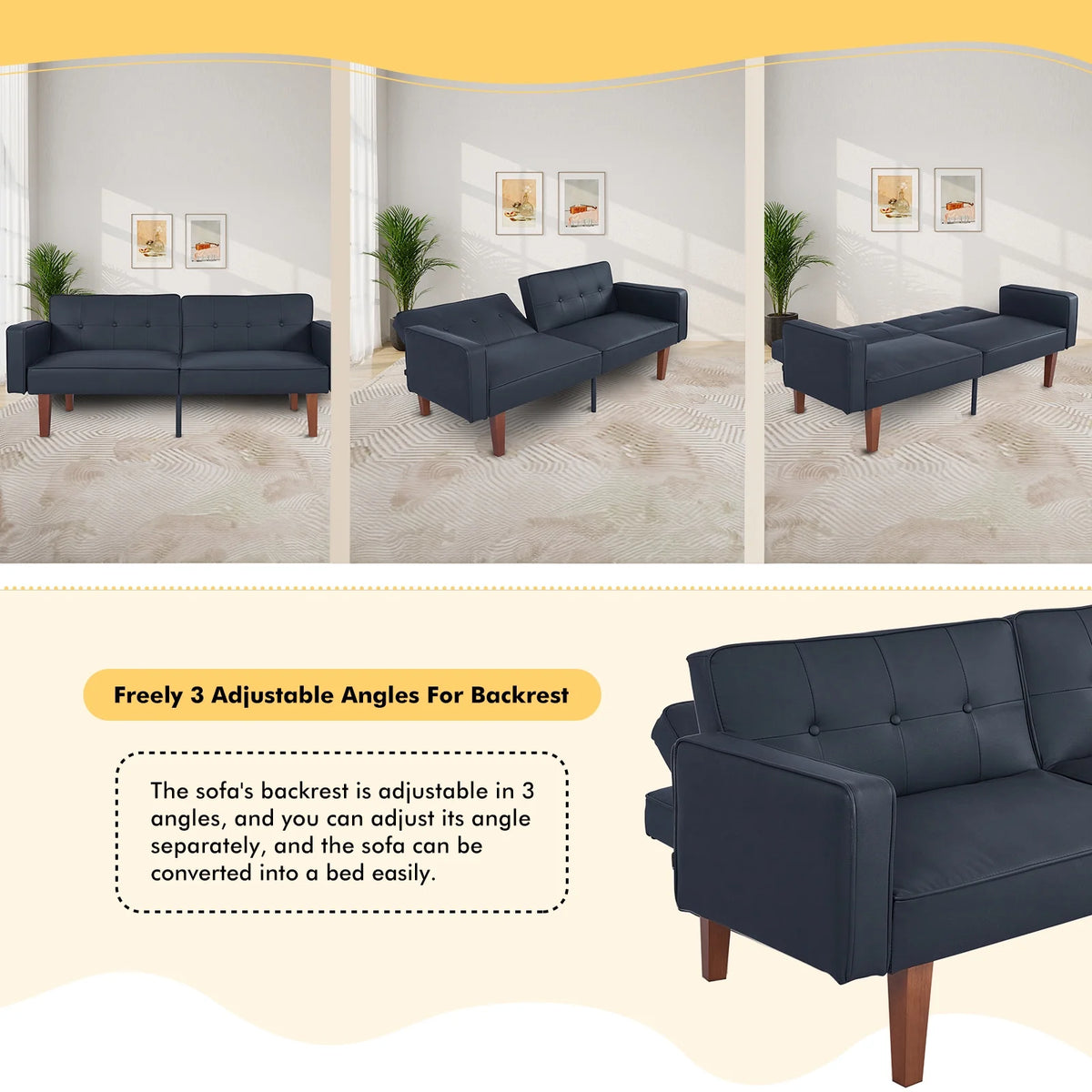 Sofa Bed, Convertible Memory Foam Futon Couch, Adjustable Sleeper Sofa Bed for Living Room, Gray
