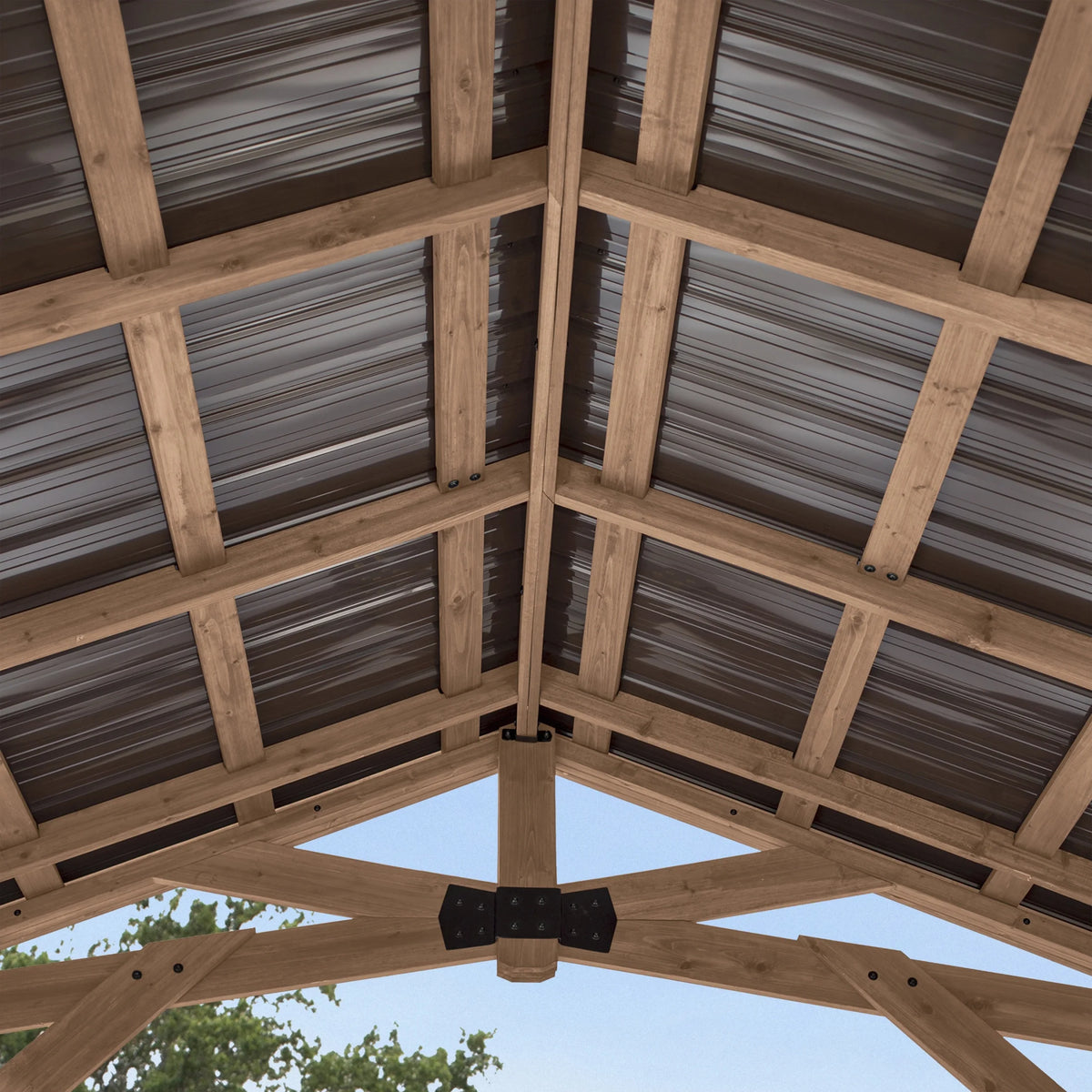 Backyard Discovery Norwood 14' x 12' Cedar Wood Gazebo, Galvanized Steel Roof, PowerPort