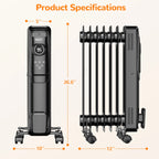 VECUKTY 1500W Oil Radiator Heater, Electric Oil Filled Space Heater Radiator with Remote Control,Child Lock,3 Modes,Overheat & Tip-Over Protection��24h Timer Digital Thermostat,Black