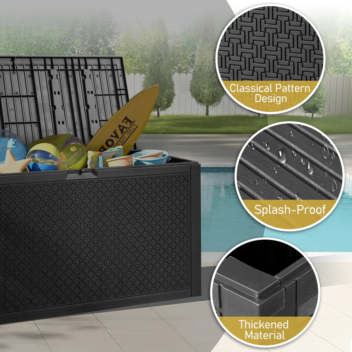 Ktaxon 90 gal Outdoor Garden Plastic Storage Deck Box Gray