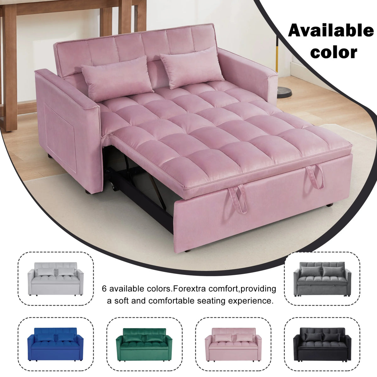 Gewnee 55'' Modern Convertible Velvet Sofa Bed with Pull-Out Twin Bed, Adjustable Backrest for Living Room, Office (Dark Gray)